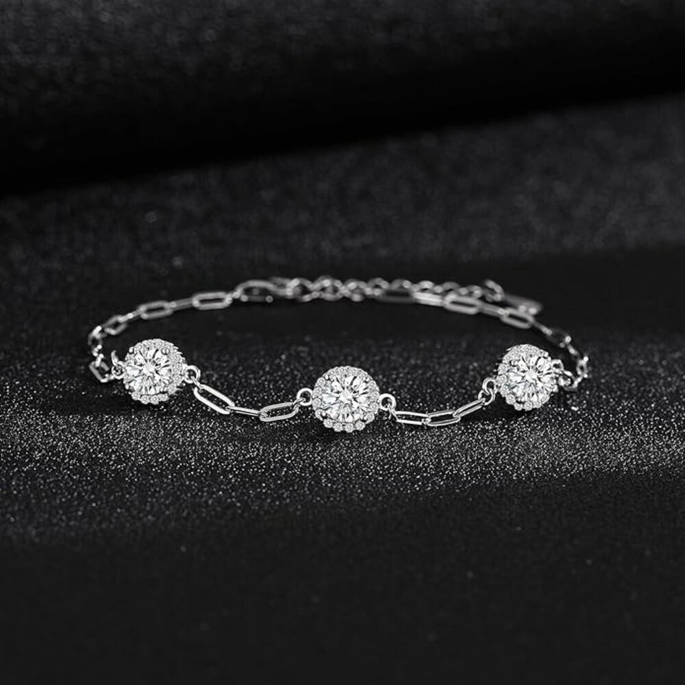 Moissanite Charm Bracelet 1.5ct Sterling Silver CZ Accents Gift Set NWT